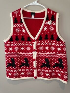 Ugly Christmas Sweater Vest XL Red Reindeer Snowflake Holiday Editions